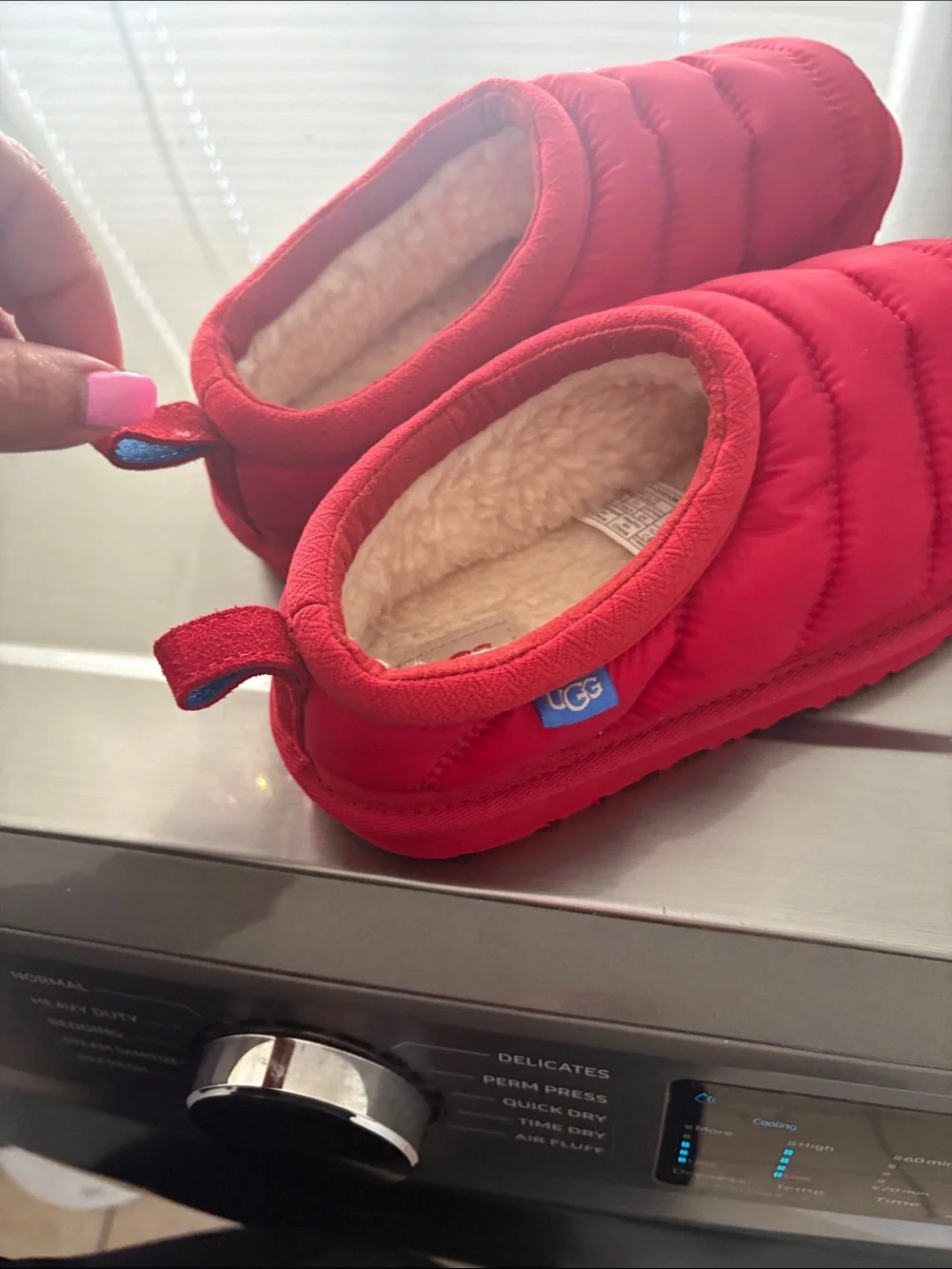 UGG Kids Red Puffer Slip-On Slippers